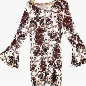 Venus bell sleeve key hole paisley mini dress Sz M